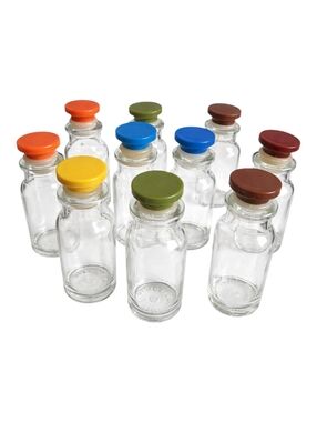Glass Spice Jars with Assorted Colored Lids - Set of 10